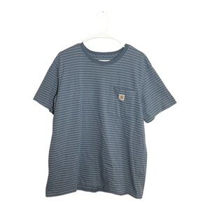 Carhartt Boys Blue Grey Striped Pocket Cotton T-Shirt Size XL (14-16)